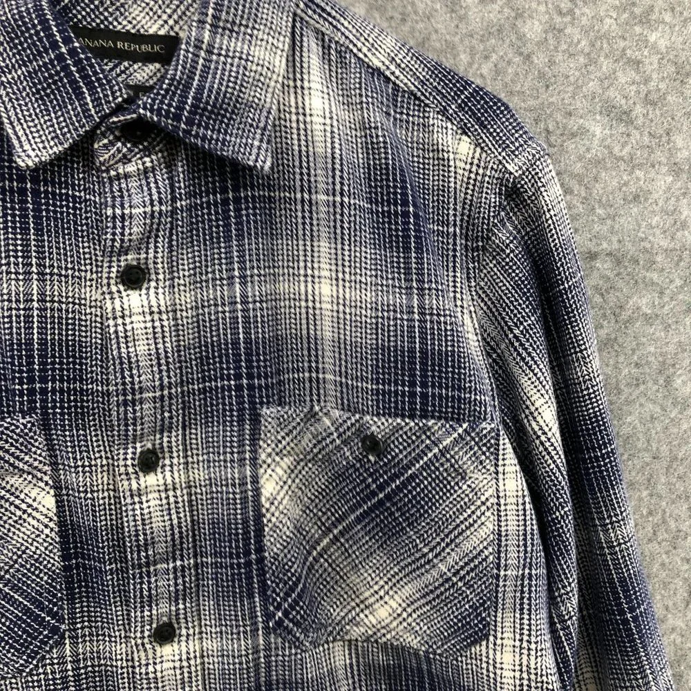 Banana‎ Republic Twill Long Sleeve Shirt Mens S Blue Plaid Camden Utility Work